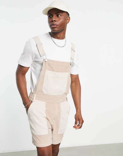 ASOS DESIGN short dungarees in neutral colour block cord