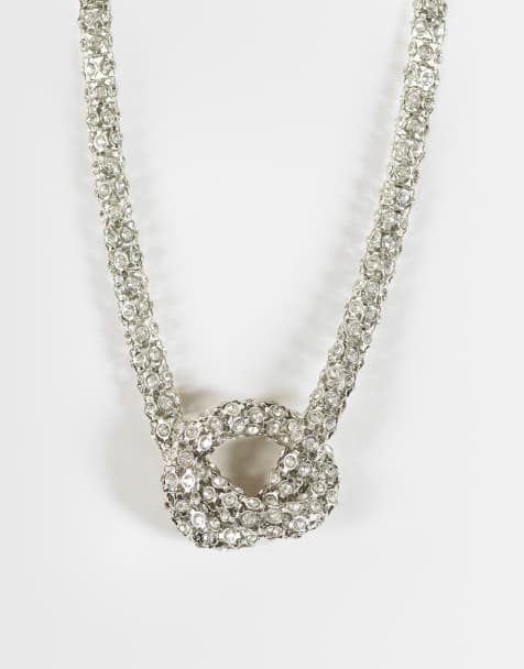 ASOS DESIGN short embellished necklace with knot design in silver tone - view 1