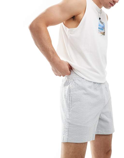 ASOS DESIGN - Short en crépon rayé - Bleu/blanc