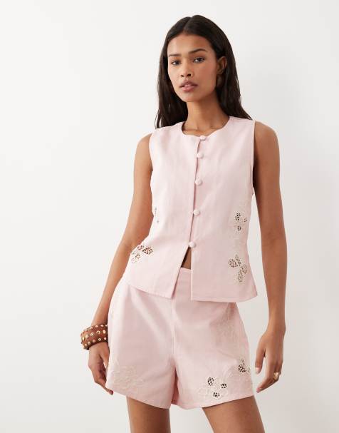 ASOS DESIGN - Short en jean avec détails ajourés - Rose - view 1