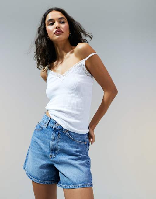 ASOS DESIGN - Short en jean coupe dad - Bleu moyen délavé, 2 de 5