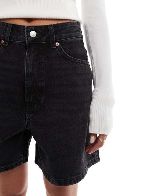ASOS DESIGN denim dad shorts in wash black