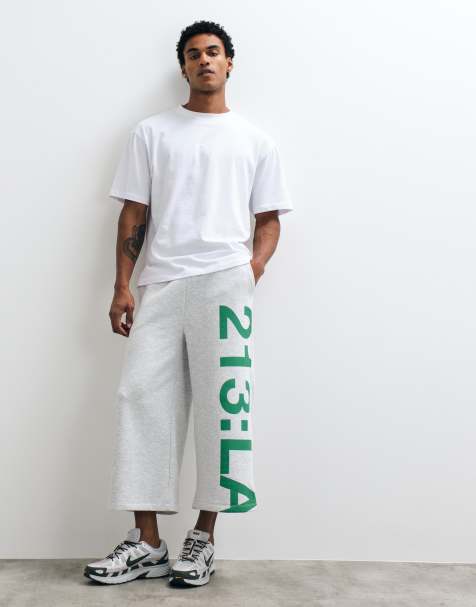 ASOS DESIGN short en jean long oversize avec passepoil et imprimé, gris clair - view 1