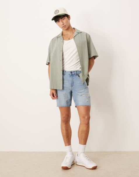 ASOS DESIGN - Short en jean mi-long coupe slim à déchirures - Bleu clair délavé - view 1