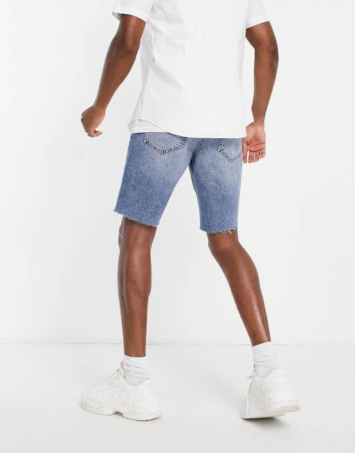 ASOS DESIGN - Short en jean slim à larges déchirures - Bleu moyen délavé , 2 de 4