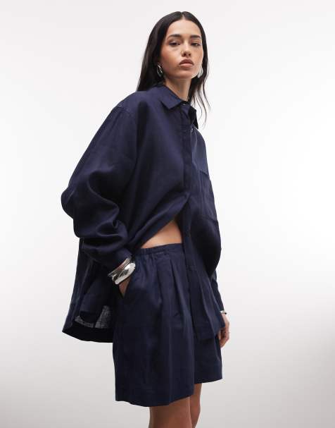 ASOS DESIGN - Short en lin à enfiler - Bleu marine - view 1