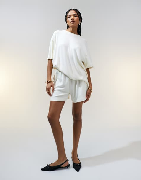 ASOS DESIGN - Short en maille texturée d'ensemble - Crème - view 1