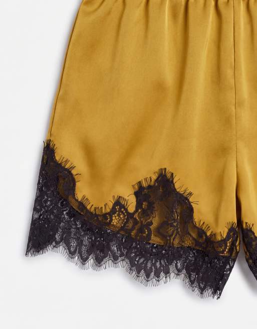 ASOS DESIGN - Short en satin bordé de dentelle avec cordon de serrage à la taille - Ocre, 9 de 9