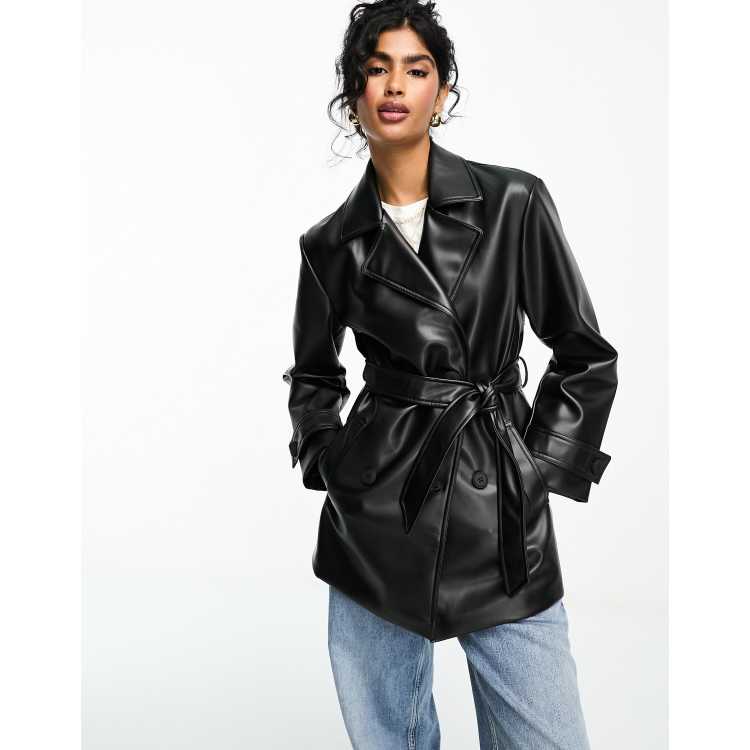 Back in Black Faux Leather Trench Coat Small / Black / Faux Leather