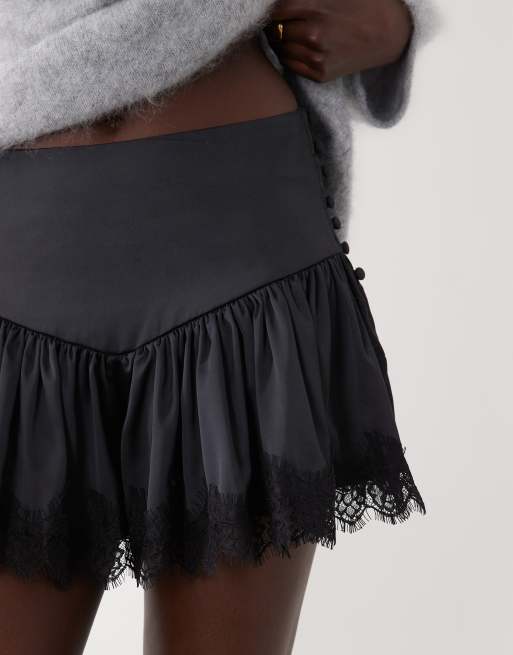 ASOS DESIGN short fluidi neri con bordo in pizzo, 2 di 5