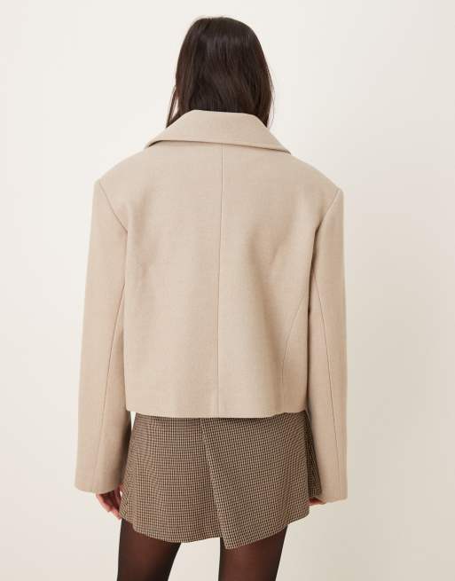 ASOS DESIGN cropped formal pea coat in oatmeal