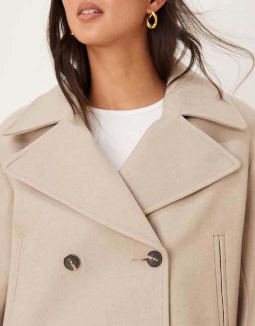 ASOS DESIGN cropped formal pea coat in oatmeal