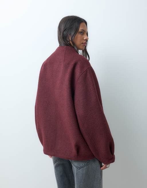 ASOS DESIGN short formal waterfall coat with wool in burgundy, 4 of 4