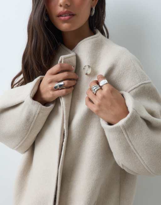 ASOS DESIGN short formal waterfall coat with wool in cream, 3 of 4
