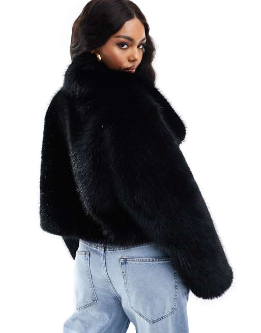 Short black hotsell fluffy jacket