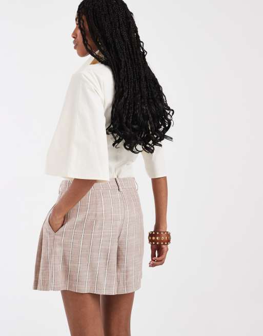 ASOS DESIGN - Short habillé coupe trapèze en lin mélangé - Vison rayé, 4 de 5