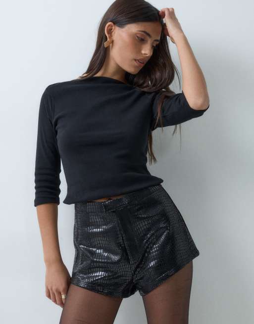 ASOS DESIGN short hotpant habillé effet croco noir, 3 de 5
