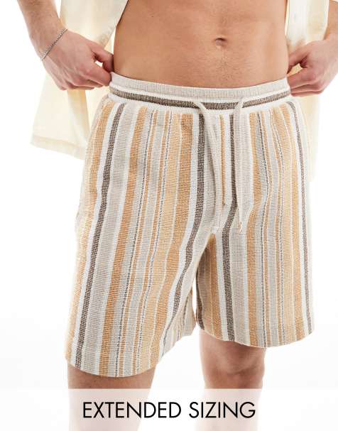 ASOS DESIGN short in brown heavy weight textured stripe - view 1
