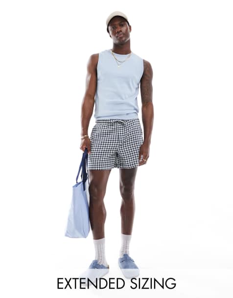 ASOS DESIGN short in navy and white gingham textured check - view 1