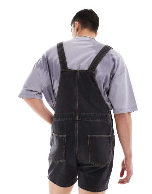 ASOS DESIGN short length denim dungaree in black, 3 of 4