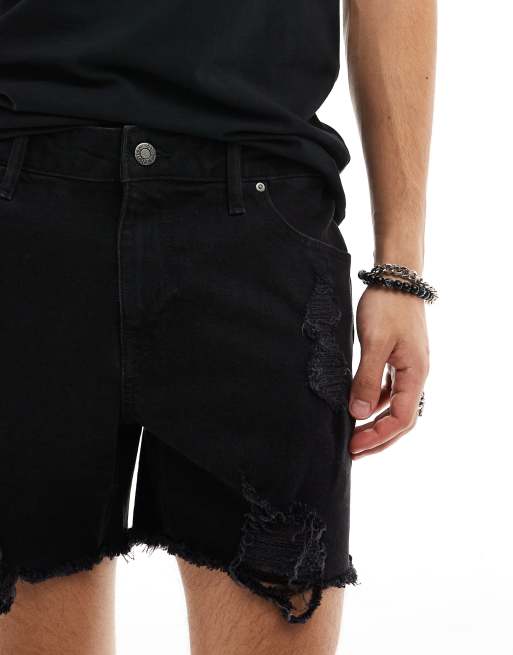 ASOS DESIGN skinny regular length denim shorts in black