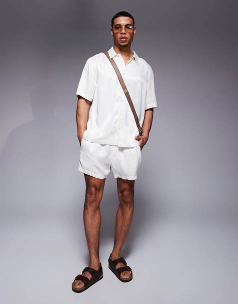 ASOS DESIGN short length satin shorts in cream - part of a set - view 1