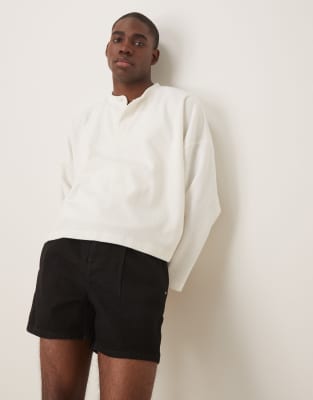 Asos Design Short Length Slim Denim Shorts With Pleats