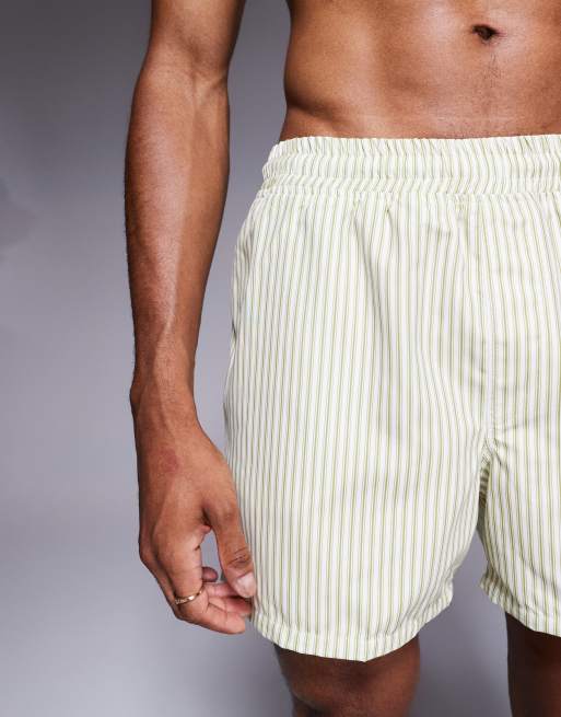 ASOS DESIGN short length swim short in cream stripe, 4 of 4