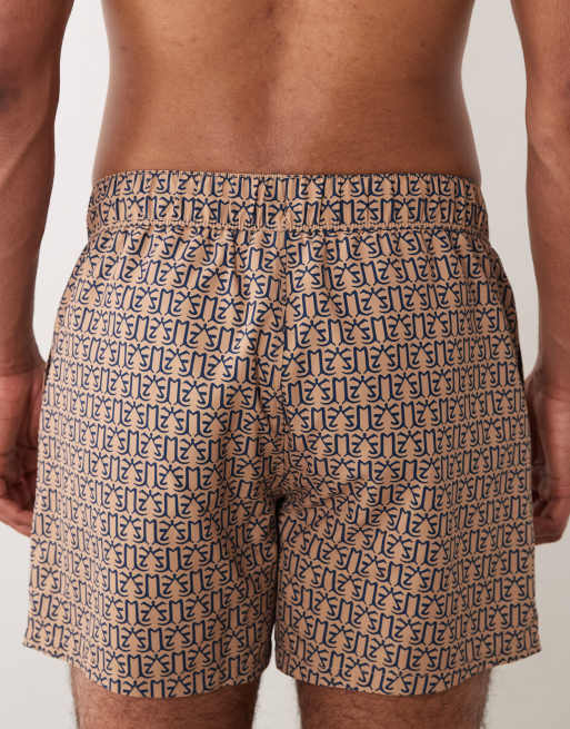 ASOS DESIGN short length swim shorts in brown micro print, 4 of 5