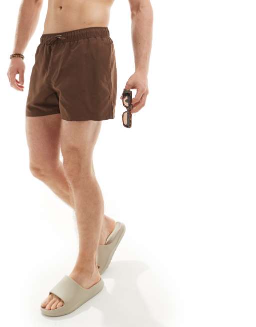 ASOS DESIGN short length swim shorts in brown