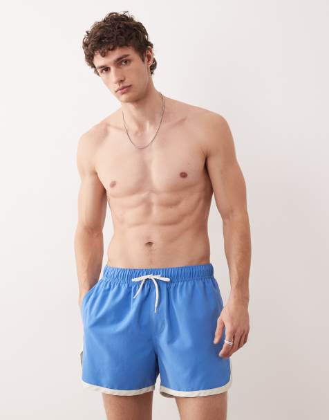 ASOS DESIGN short length swim shorts with contrast binding in blue - view 1