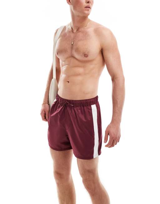 McocongresShops DESIGN short length swim shorts with contrast side panels  in burgundy, McocongresShops