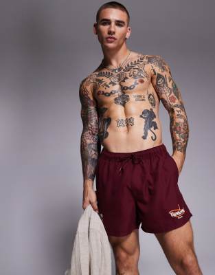 Asos Design Short Length Swim Shorts With Placement Print