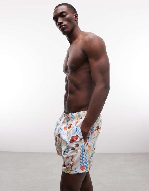ASOS DESIGN short length swim shorts with reef print in multi, 3 of 5