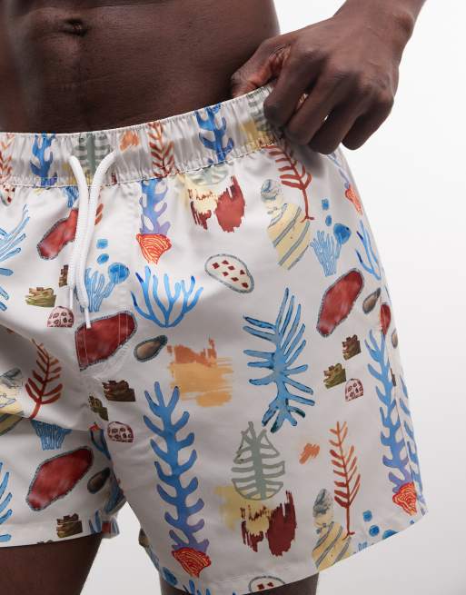 ASOS DESIGN short length swim shorts with reef print in multi, 4 of 5