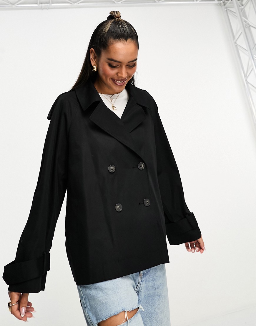 ASOS DESIGN short lightweight trench coat in dark stone-Neutral