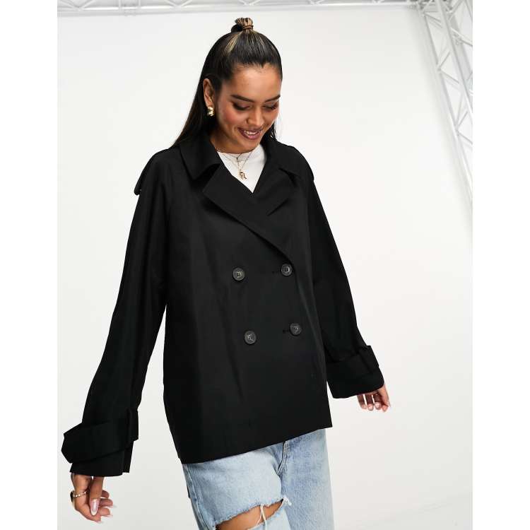 Short black trench coat womens online