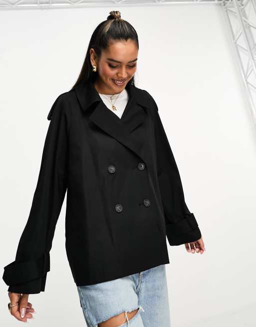 Asos black trench outlet coat