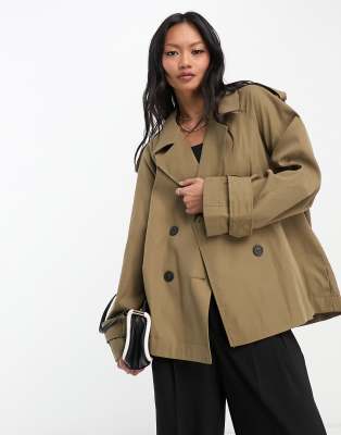 ASOS DESIGN short lightweight trench coat in dark stone | ASOS