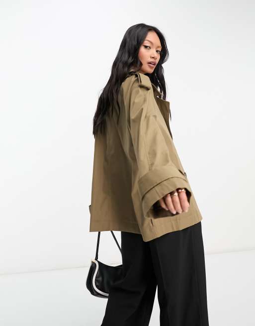 ASOS DESIGN short lightweight trench coat in dark stone