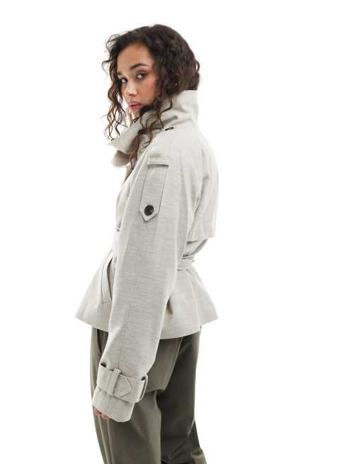 ASOS DESIGN short linen look trench coat in stone