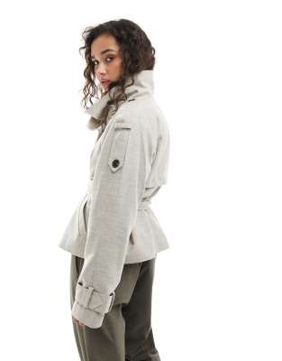 Asos Design Short Linen Trench Coat In Neutral