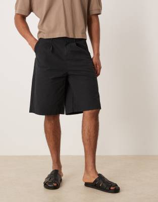ASOS DESIGN - Short long à pinces - Noir