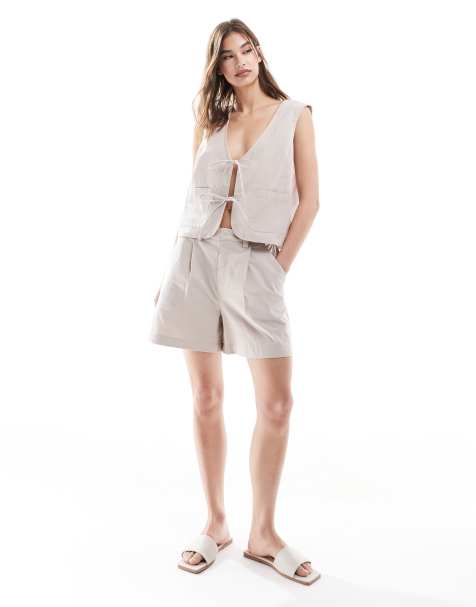 ASOS DESIGN - Short long d'ensemble effet froissé - Taupe - view 1
