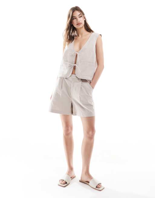 ASOS DESIGN - Short long d'ensemble effet froissé - Taupe