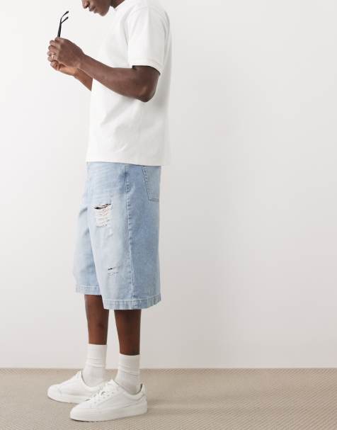 ASOS DESIGN - Short long en jean avec déchirures - Bleu clair délavé - view 1