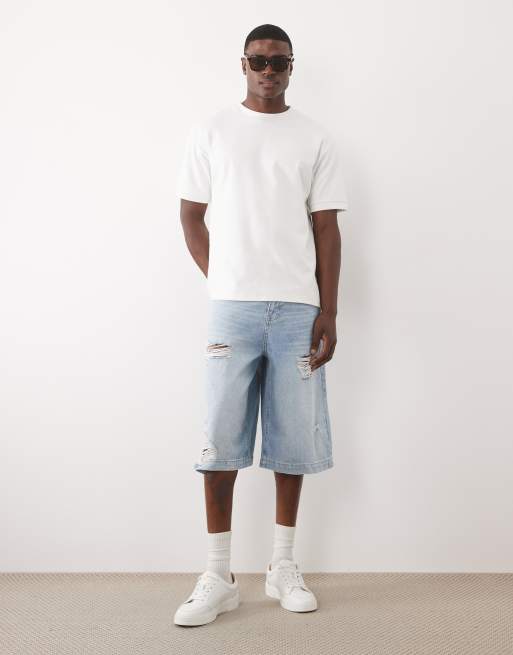 ASOS DESIGN - Short long en jean avec déchirures - Bleu clair délavé, 4 de 5