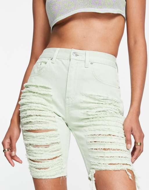 ASOS DESIGN - Short long en jean déchiré - Menthe