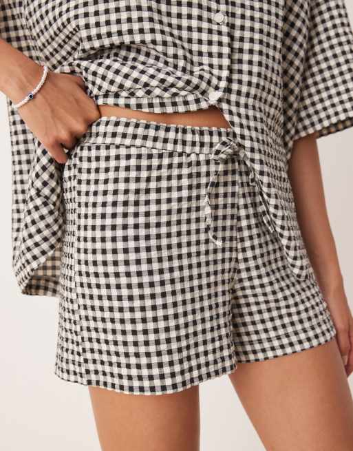 ASOS DESIGN - Short met elastische taille in zwart-witte gingham ruit, 2 van 5