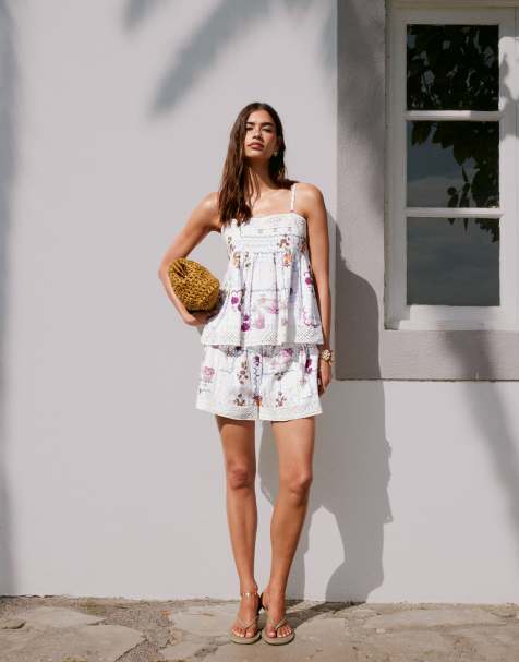 ASOS DESIGN - Short met kanten randje en tafelkleedprint, deel van co-ord set - view 1